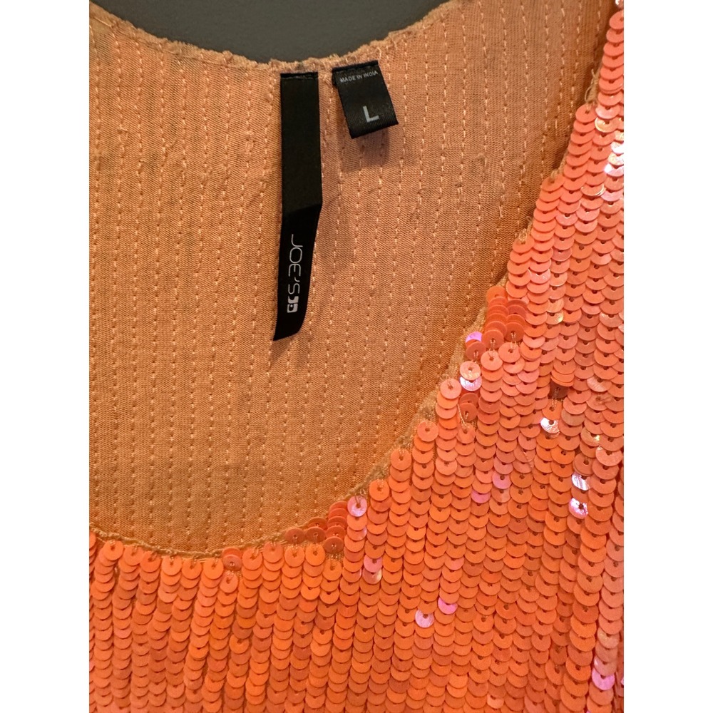 Joe's Jeans Sequin Tank Top Neon Orange Sparkle Disco Summer Festival Large - Picture 5 of 6